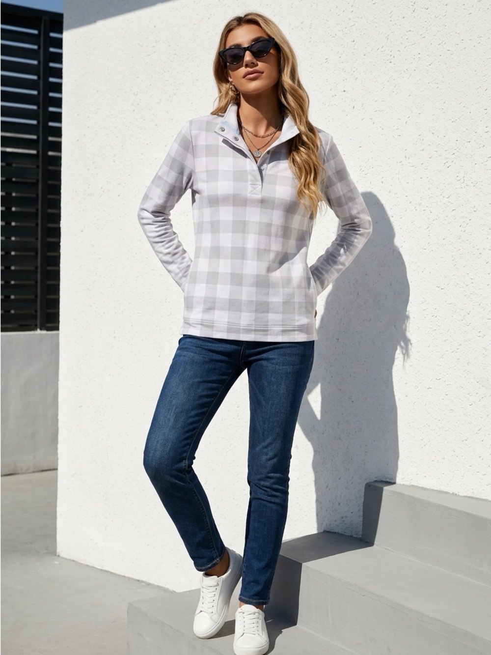 Southern Tide Small Checkered Gray & White Pullover